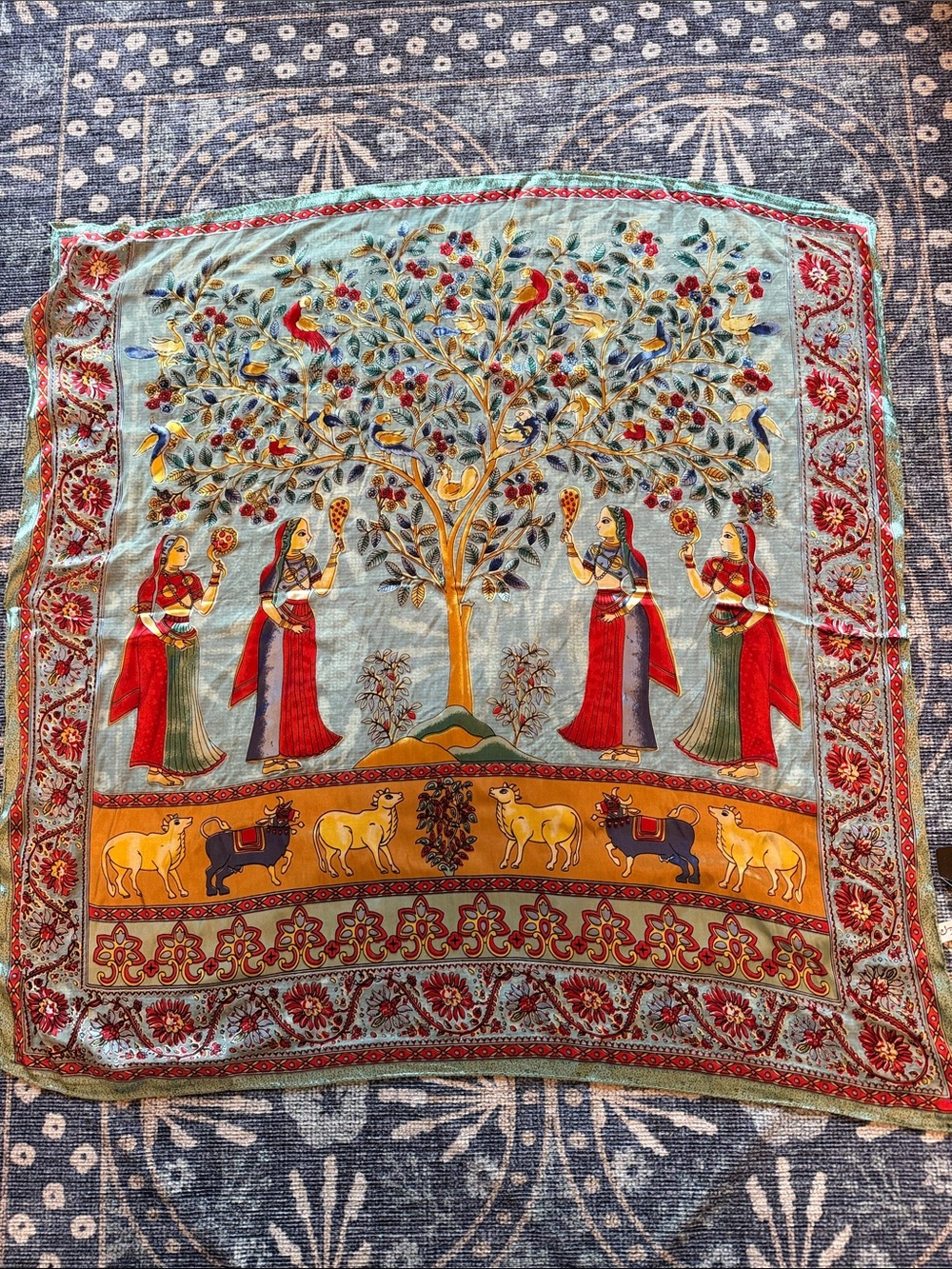Vintage 100% Silk Scarf with Tree of Life. NWT.